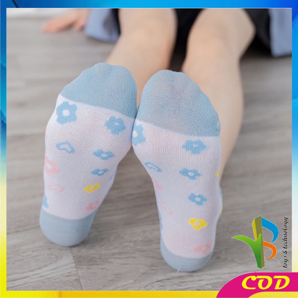 RB-P186 Kaos Kaki Pendek Semata Kaki Motif Bunga Biru Wanita Korean Style / Flower Ankle Sock / Kaus Kaki Pendek Wanita Dewasa