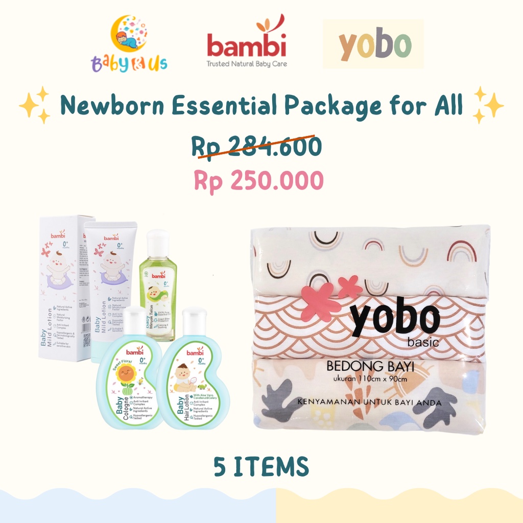 Paket Bundling Newborn Essential for Boys &amp; Girls (Unisex) - Yobo Bedong / Bambi Lotion Telon Hair L