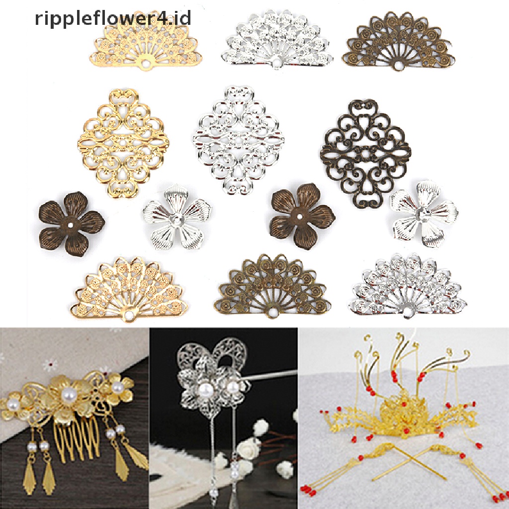 {rippleflower4.id} 100pcs Bunga Kerawang DIY Aksesoris Kerajinan Tangan Metal Konektor Untuk Membuat Perhiasan  ~