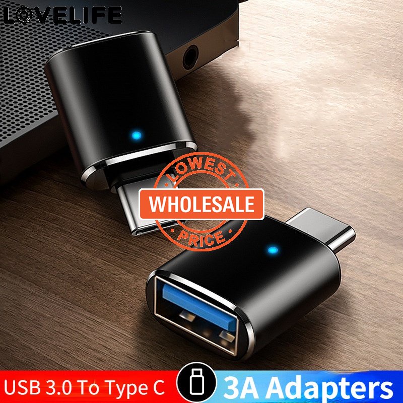 [Harga Grosir] Telepon Komputer OTG Konverter Aluminium Aksesoris Telepon Universal USB 3.0 Ke Tipe C Adaptor 3A Konektor Pengisian Cepat Pemancar Data Dengan Lampu Indikator