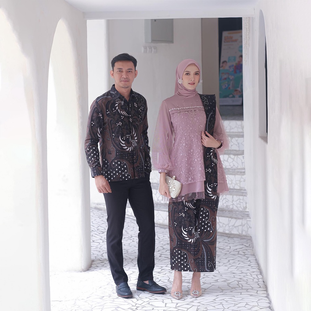 NAYAKA BATIK - Batik Couple Livia Kebaya Modern Baju Couple Pasangan Kebaya Lamaran Wisuda Brukat Brokat Tulle Mutiara