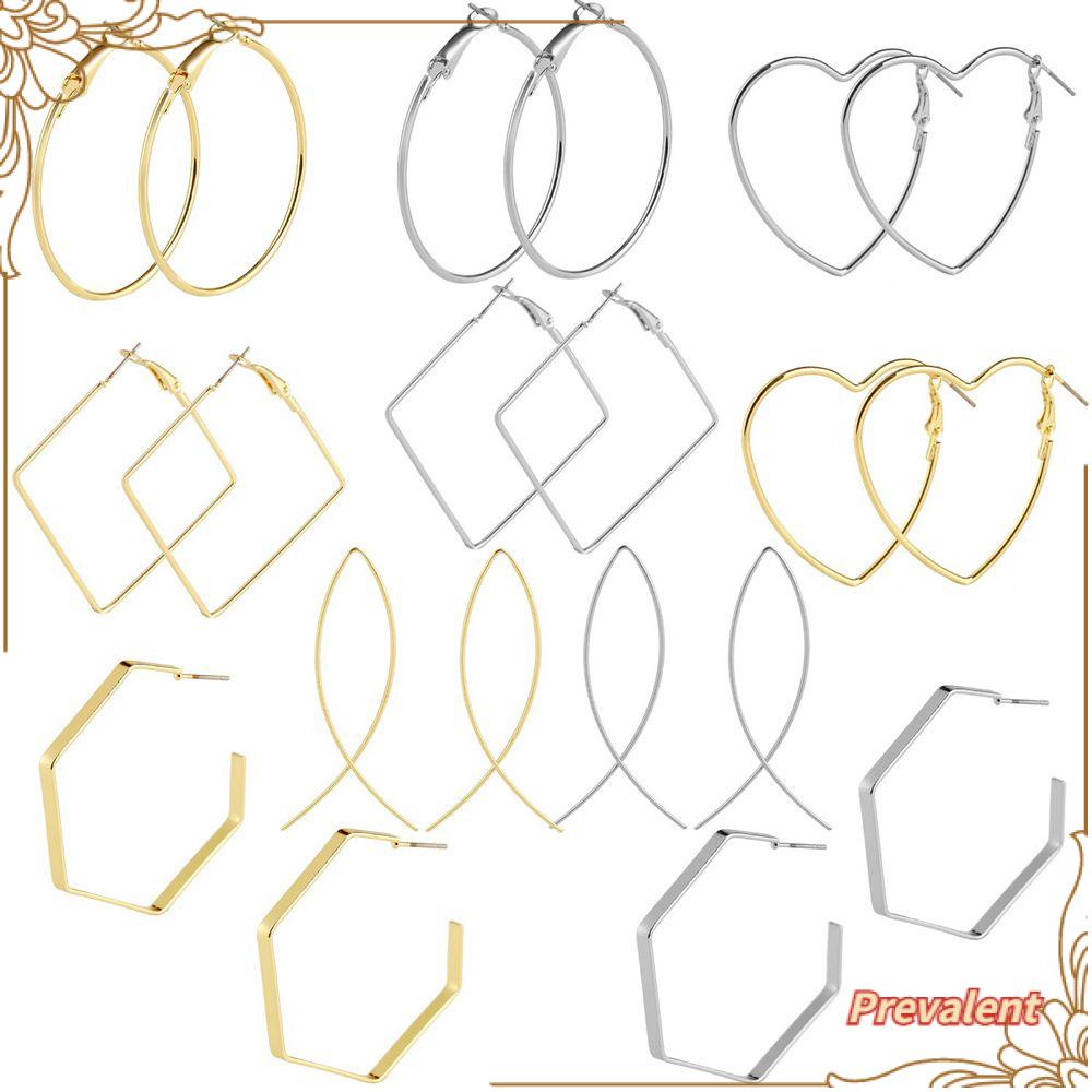 Preva Anting Hoop Geometris Wanita Punk Statement Jewelry Hati Persegi Bulat Hexagon