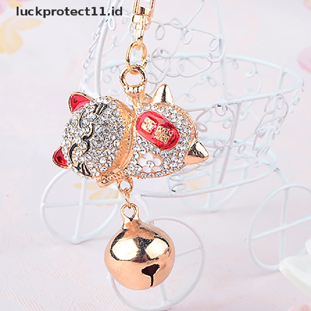 /Fashion Hot//// Gantungan Kunci Kristal Lucu Alloy Bell Besar Berlian Imitasi Jepang Lucky Cat Gantungan Kunci Mobil.