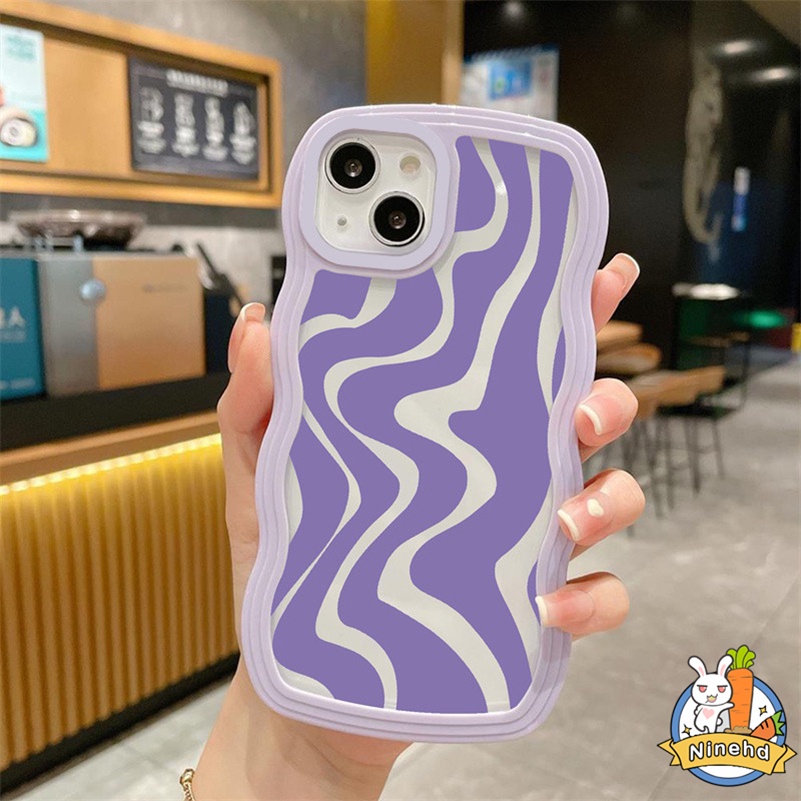 IPHONE Casing Kompatibel Untuk Iphone14 13 12 11 Pro Max X Xr Xs Max8 7 6 6s Plus Ins Korea Kuning Zebra Garis Gelombang Frame Phone Case Silikon Anti-drop Soft Case Penutup Pelindung Lensa