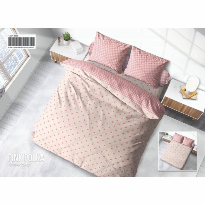 Bedcover Set T30 King My Love Pink Polka 180x200x30 cm {Property Off Liliy Grosir Sprei Jakarta}