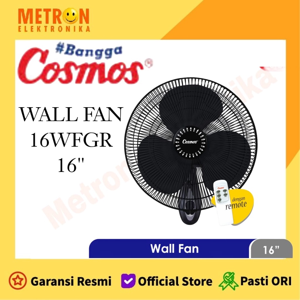 COSMOS 16 WFGR WALL FAN 16 IN BLACK + REMOTE / KIPAS ANGIN DINDING / 16WFGR