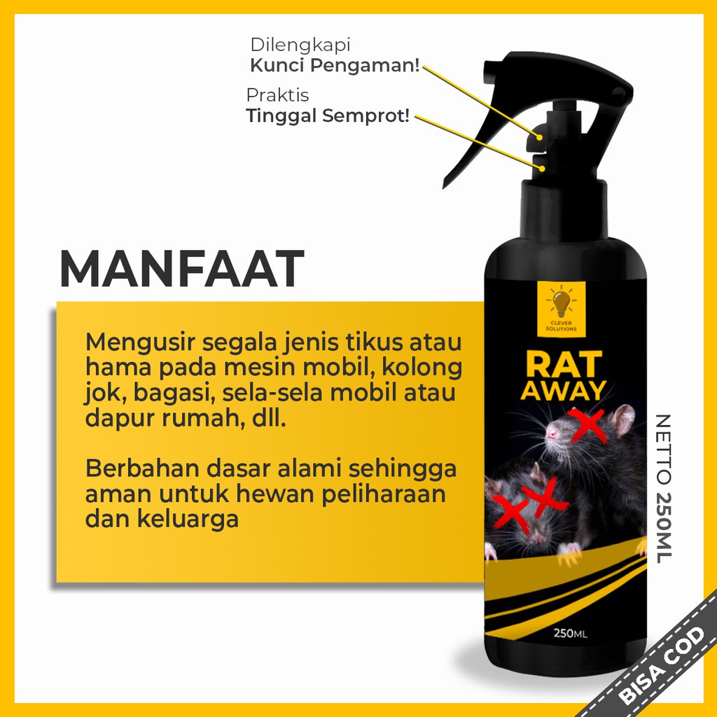 Semprotan Pengusir Tikus Obat Pengusir Anti Tikus Ampuh Rat Repellent/Pengusir Tikus/Cairan Anti Tikus Mobil RAT AWAY 250ml by clever solutions