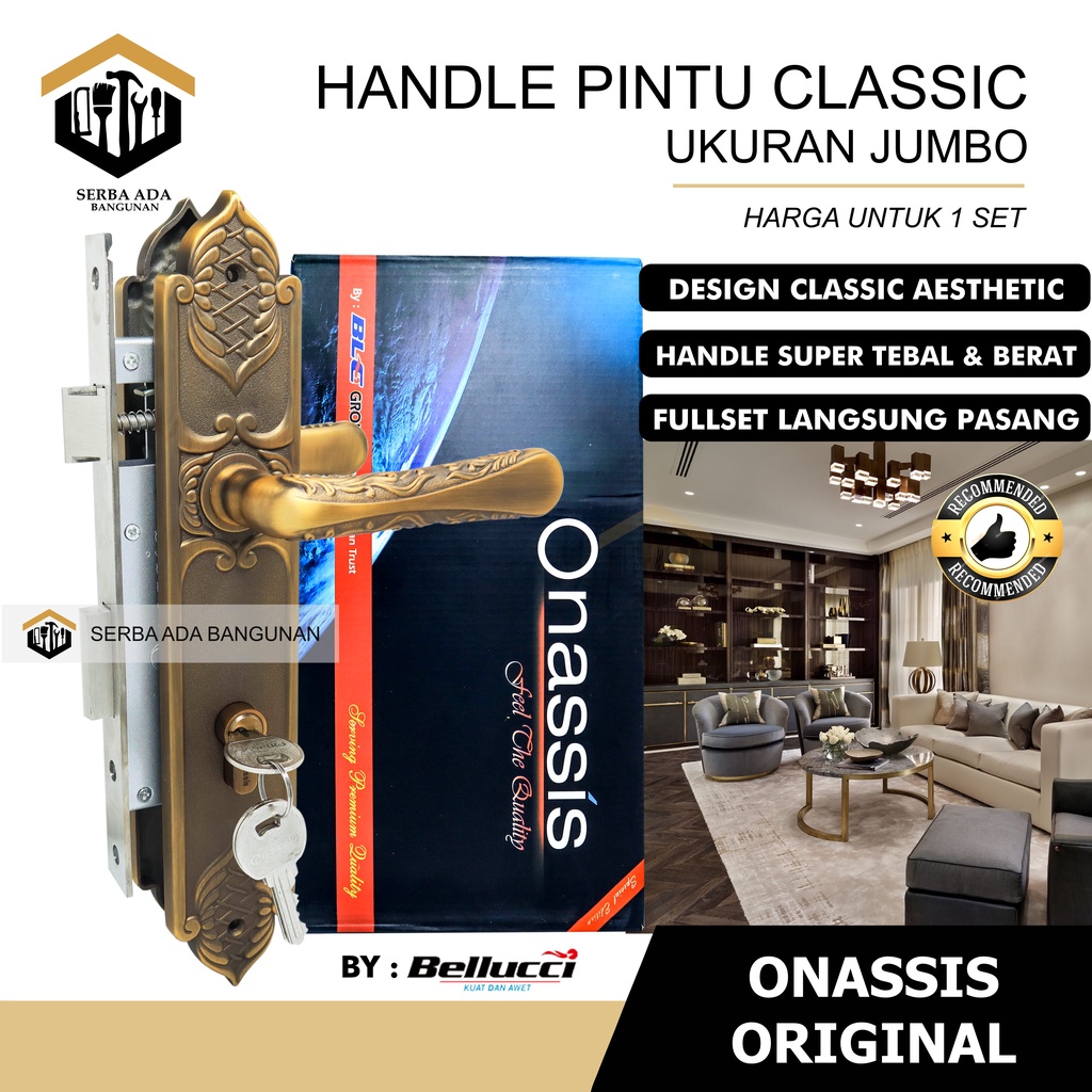 Handle Gagang Kunci Pintu Gaya Eropa Vintage Antik Ukir Full Set / Kunci Pintu Premium Klasik Onassi