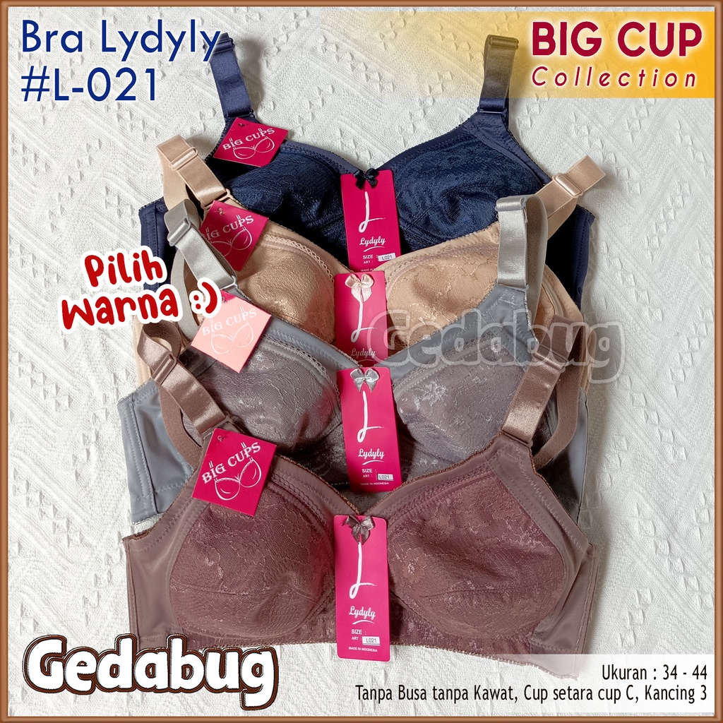 Bra Lydyly L021 Big Size Brukat | BH wanita tanpa Busa tanpa Kawat Cup setara Cup C Kancing 3 | Gedabug