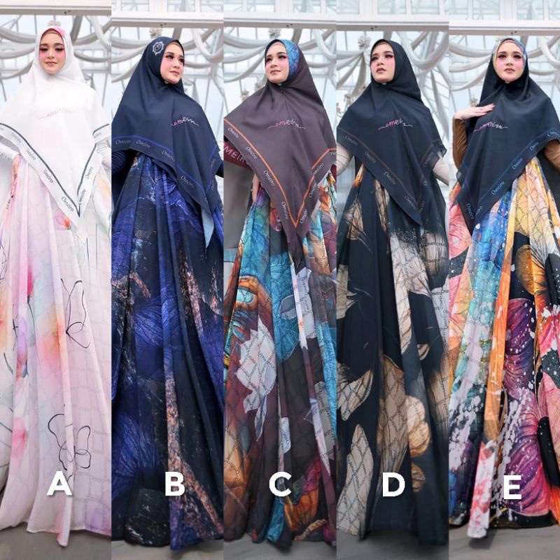 Billa Series By Omeiro Syari Original Gamis Syar'i Ceruty Mix Jersey Import Printing Epson Set Khima