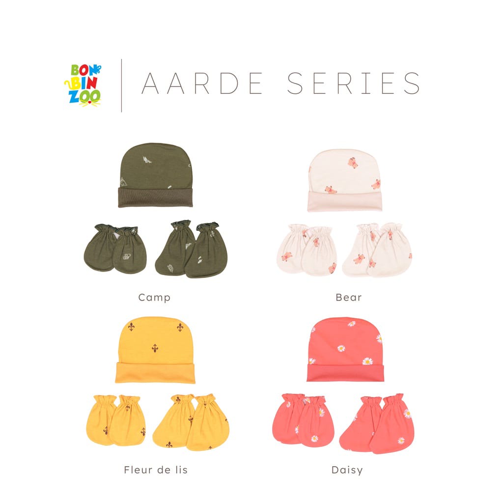 1 Set Topi Sarung Tangan Bayi Kaos Kaki Baby Newborn Bonbinzoo AARDE Series Perlengkapan Bayi Newborn