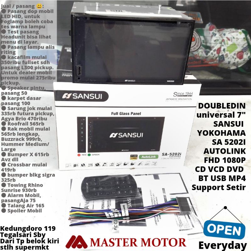 Headunit Doubledin Sansui 7" SA 5202i YOKOHAMA AUTOLINK Hijau dus hitamputih USB DVD Bluetooth Avanz