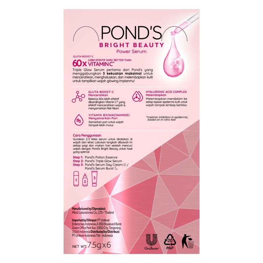 Ponds Bright Beauty Triple Glow Serum 7.5g with Hyaluronic Acid, Niacinamide