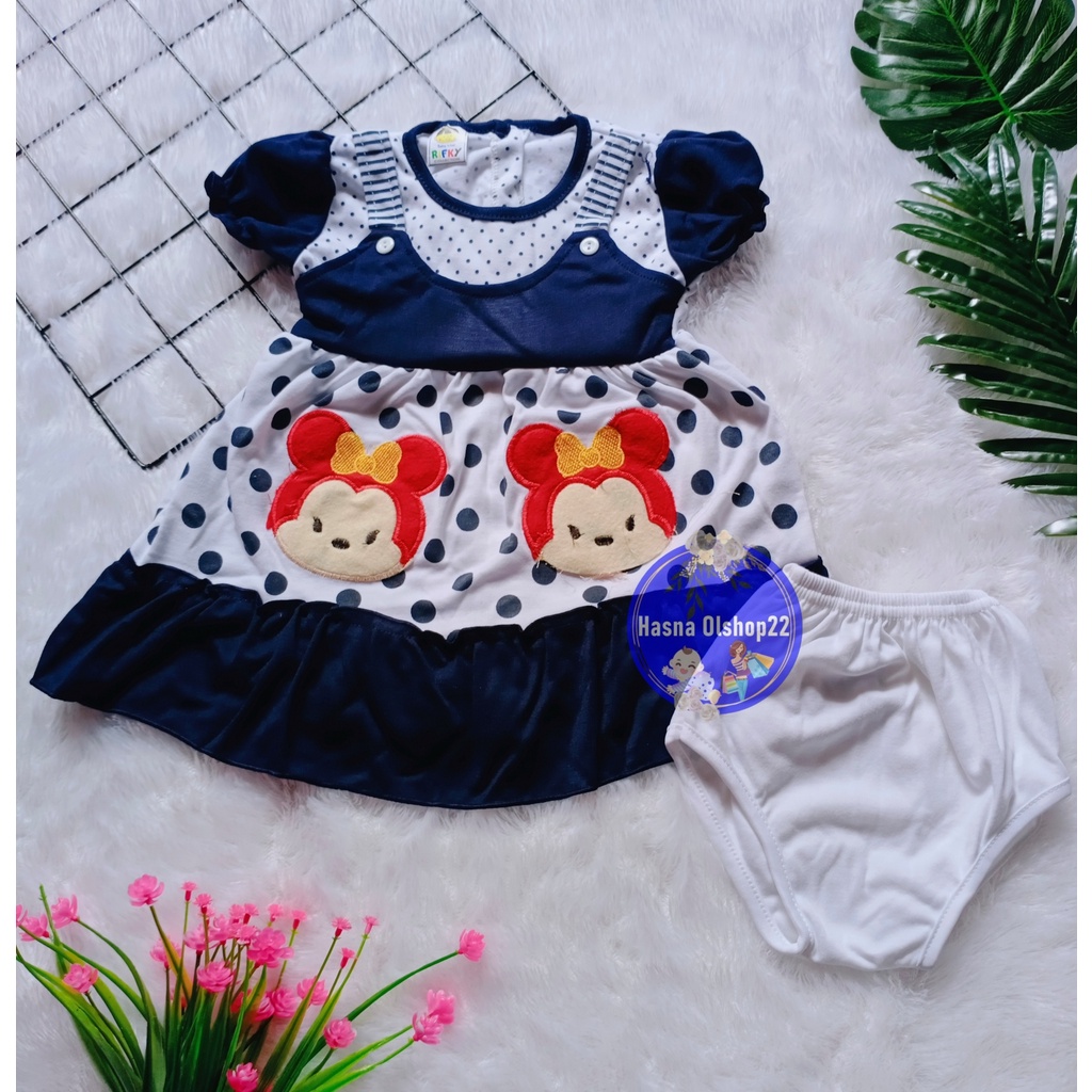 3 Stel Setelan Dress Bayi 3 - 18 Bulan, RED FOREST Overall Polkadot 2 Kartun, Baju Rok Anak Perempuan