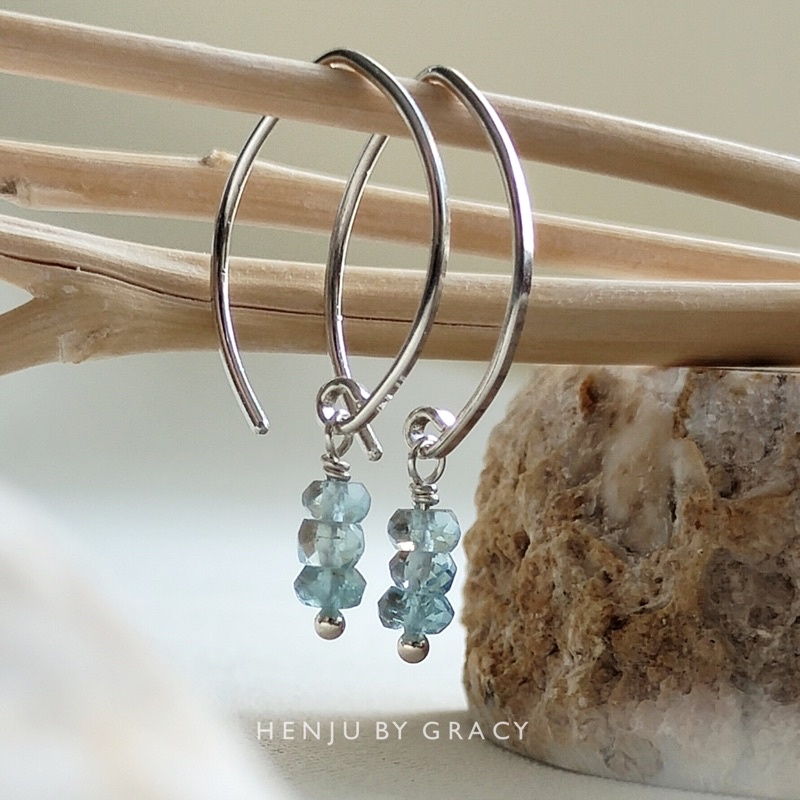 HENJU BY GRACY | Triple Stone Dangle | Gemstone Earrings | Personalised Earrings | 14K Gold Filled |