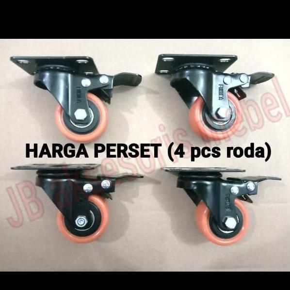 Roda Caster Karet Gepeng 2" (50 Mm) + Rem Fukuda / Roda Etalase Lemari