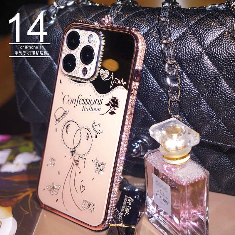 IPHONE Casing Bor Flash Mewah Bingkai Logam Untuk iPhone14 13 12 11 Pro Max Plus Rhinestones Perlindungan Lensa Akrilik Shockproof Penutup Belakang Untuk iPhone14 iPhone13 iPhone12 iPhone11