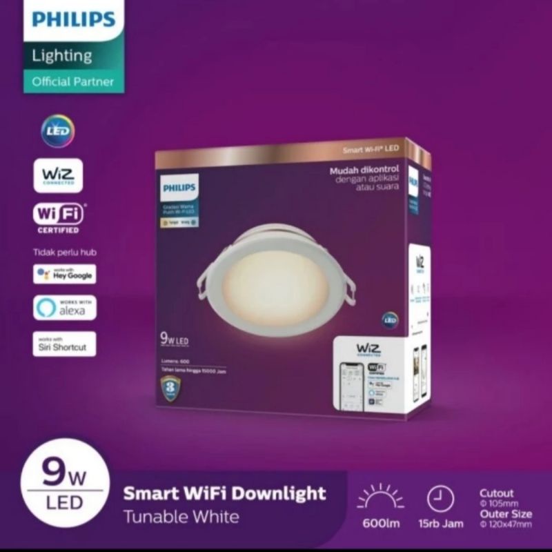 Lampu Philips Downlight led Smart wifi 9W TW Tunable white kuning putih