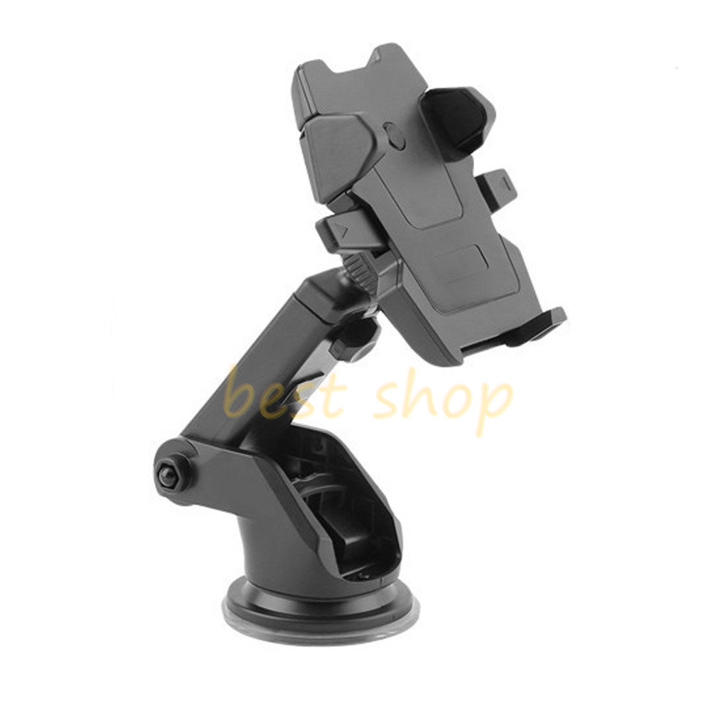 360putar Plastik Silicon Sucker Car Phone Holder Universal Leher Panjang Hitam Dashboard Mobil Berdiri Adjustable Windshield Mobile Mount