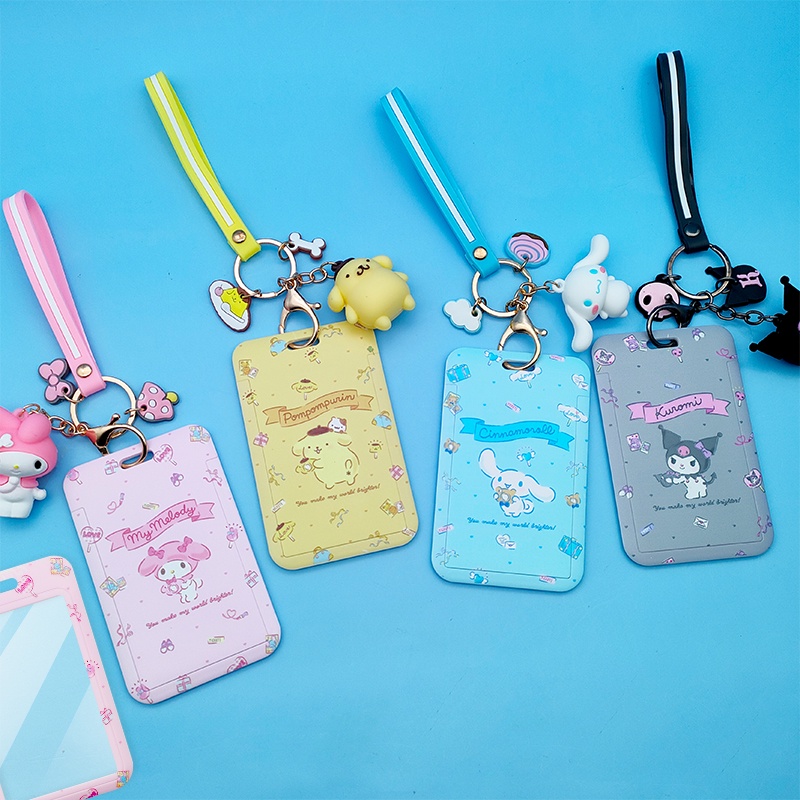 Super Love Kartun Sanrio Pelindung Kartu ID Dengan Gantungan Kunci 3D Kartun Lucu Holder Kartu ID Untuk Kartu Pelajar Bus Card Case Keyring Sling