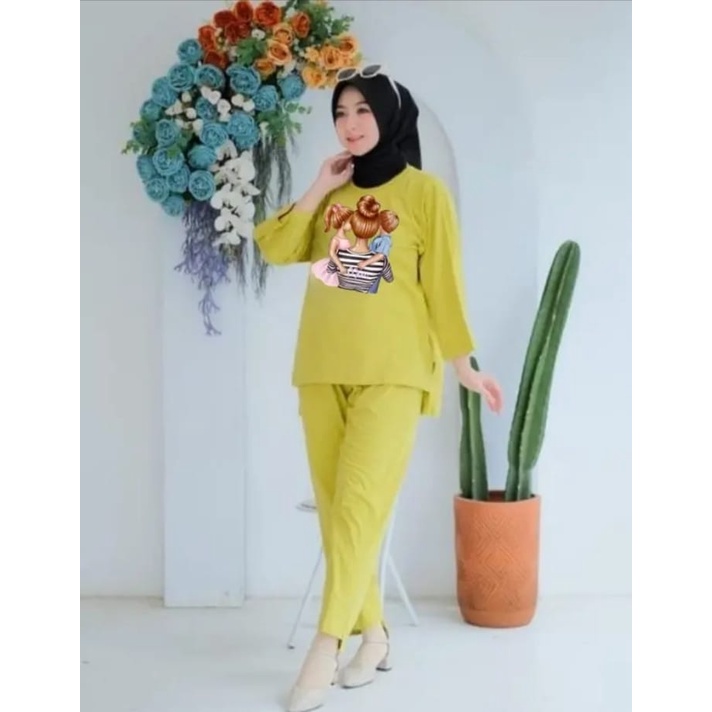 ONESET WANITA MOM XL STELAN TUNIK OVERSIZE