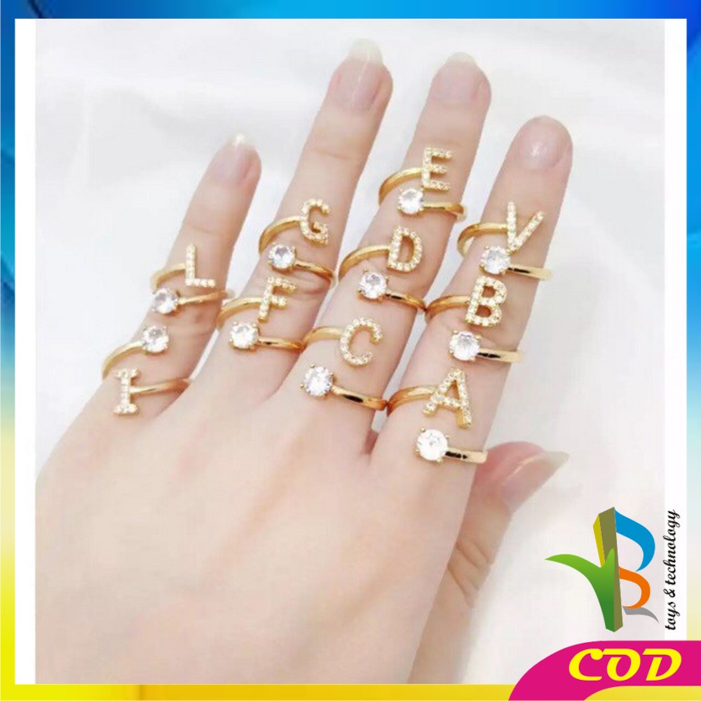 RB-K59 Cincin Huruf Gold Stainless Inisial Nama Cincin Alphabet / Cincin Abjad Huruf A-Z Wanita Fashion / Cincin Wanita Huruf Set Perhiasan Wanita