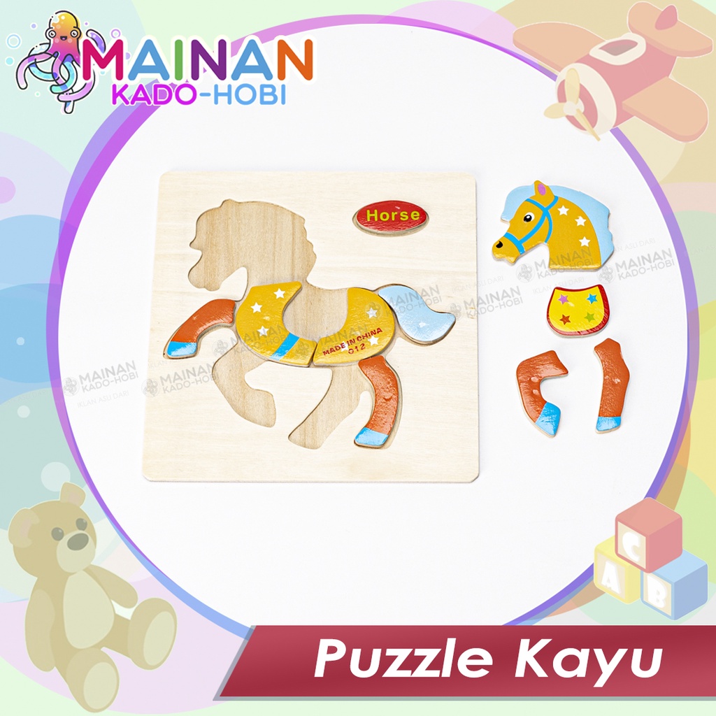 MAINAN EDUKASI ANAK SUSUN WOODEN PUZZLE KAYU KARAKTER HEWAN ANIMAL