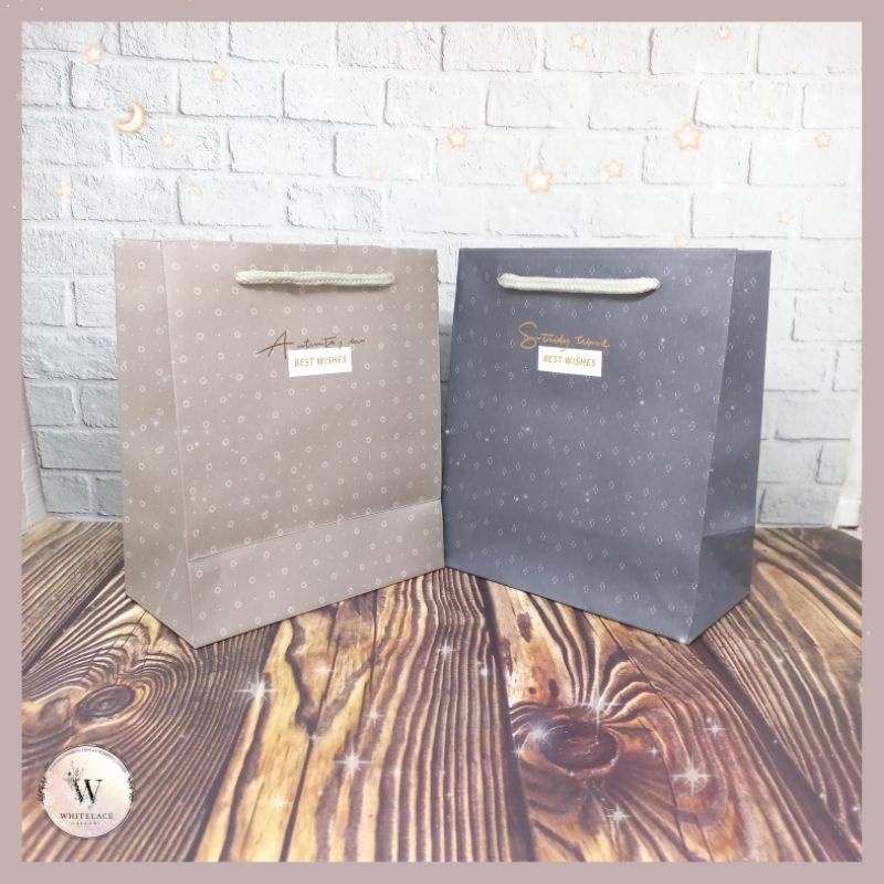 

Paper Bag Kado Model Tali Ukuran Mini (Size S) Grey Wishes Series Tas Jinjing Kertas Hadiah Premium