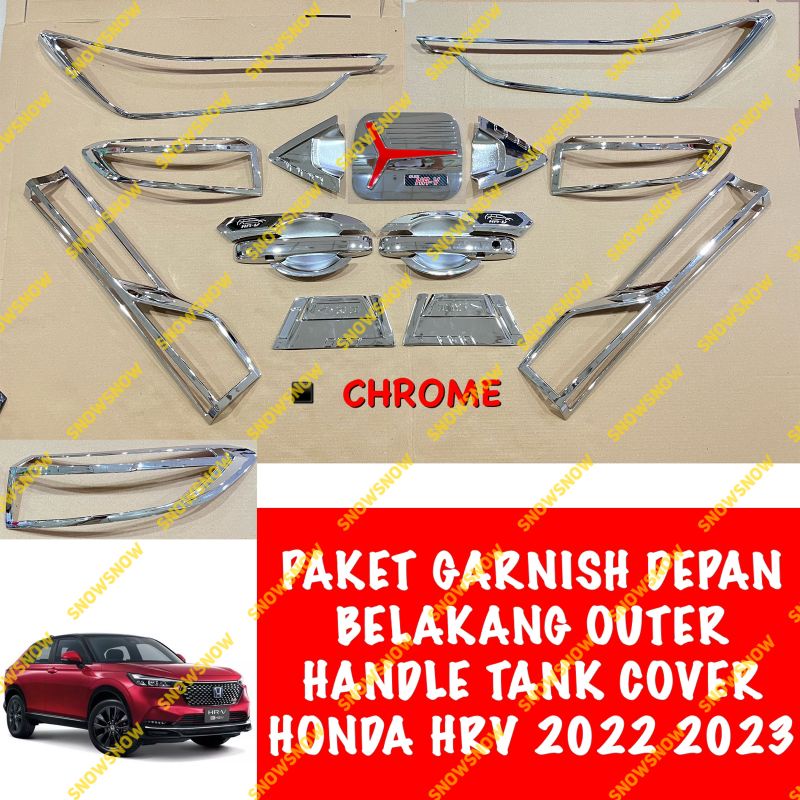 Paket Lengkap Garnish Depan Belakang Outer Handle Tank Cover Honda Hrv 2022 2023 Platinum Chrome Hitam Carbon