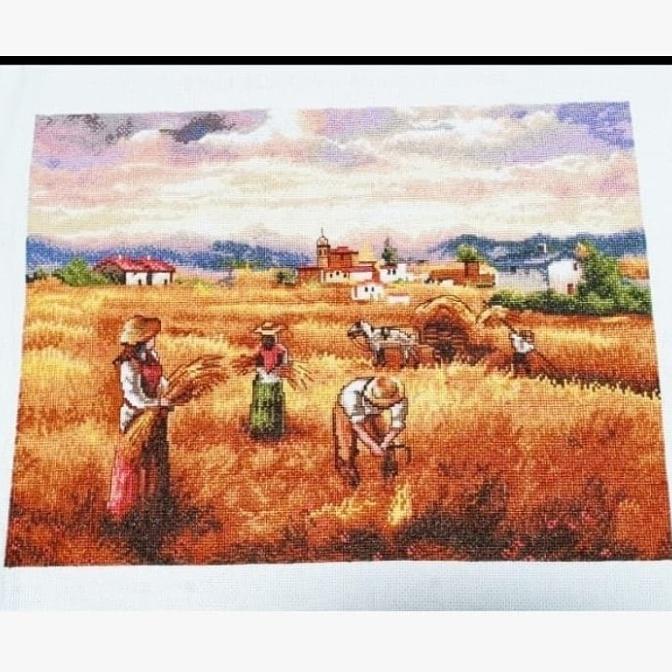 Paket kristik panen padi sawah petani harvest cross stitch