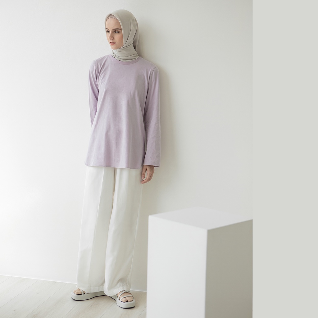 Adani by Aska Label - Kaos polos wanita Muslim lengan panjang warna Chalk, Light Khaky, Dusty Rose, Skyblue, Lavender.