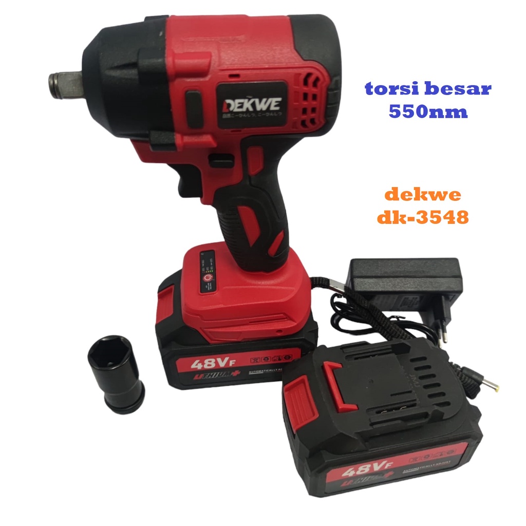 DEKWE DK3548 Impact Wrench Cordless Brushless 550n-M Baterai 48Vf