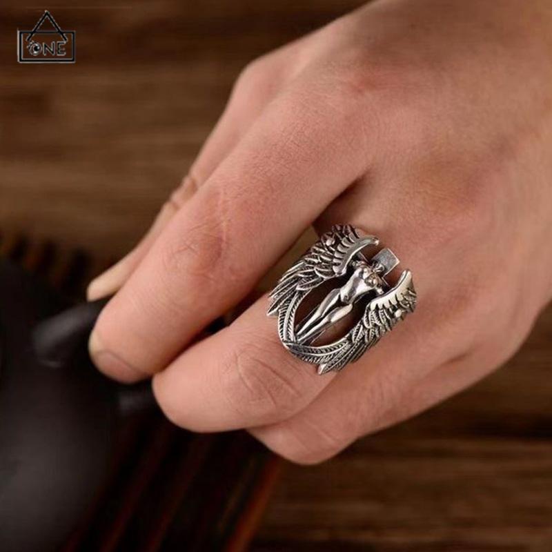 COD❤️Cincin punk perak antik yang dipersonalisasi Pria aksesori fashion Korea-A.one