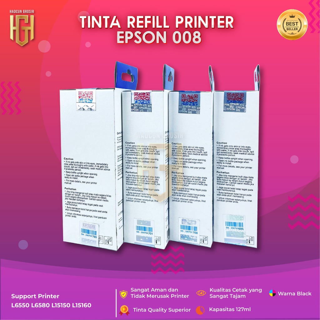 1 SET 4 PCS Tinta Epson 008 Tinta Printer L6550 L6580 L15150 L15160 Premium