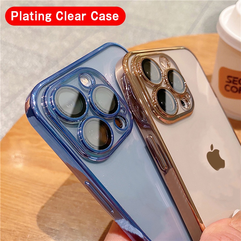 IPHONE Casing Ponsel Persegi Plating Transparan Mewah Untuk Iphone11 13 12 Pro Max Mini XS XR X7 8 Plus SE2 Soft Silicone Cover