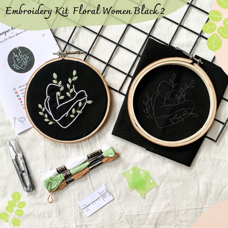 Embroidery Kit Floral Women Black Edition - Paket sulam benang lengkap