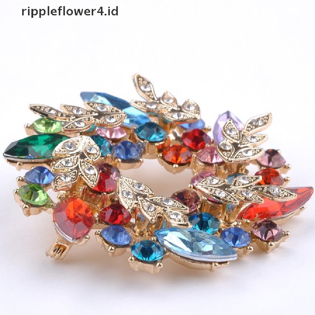 {rippleflower4.id} Mode Baru Bersinar Berlian Imitasi Berlapis Emas Redbud Bunga Pin Bros Perhiasan~