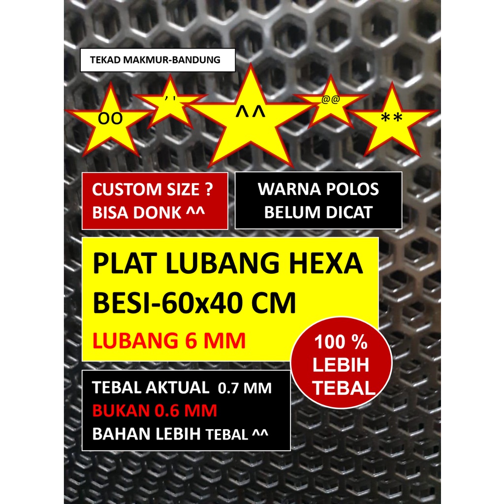 Plat 60x40 - Hexagonal Lubang 6 mm - Plat Besi Ram Speaker - Tebal 0.8 mm - Ram Grill Plat Lubang