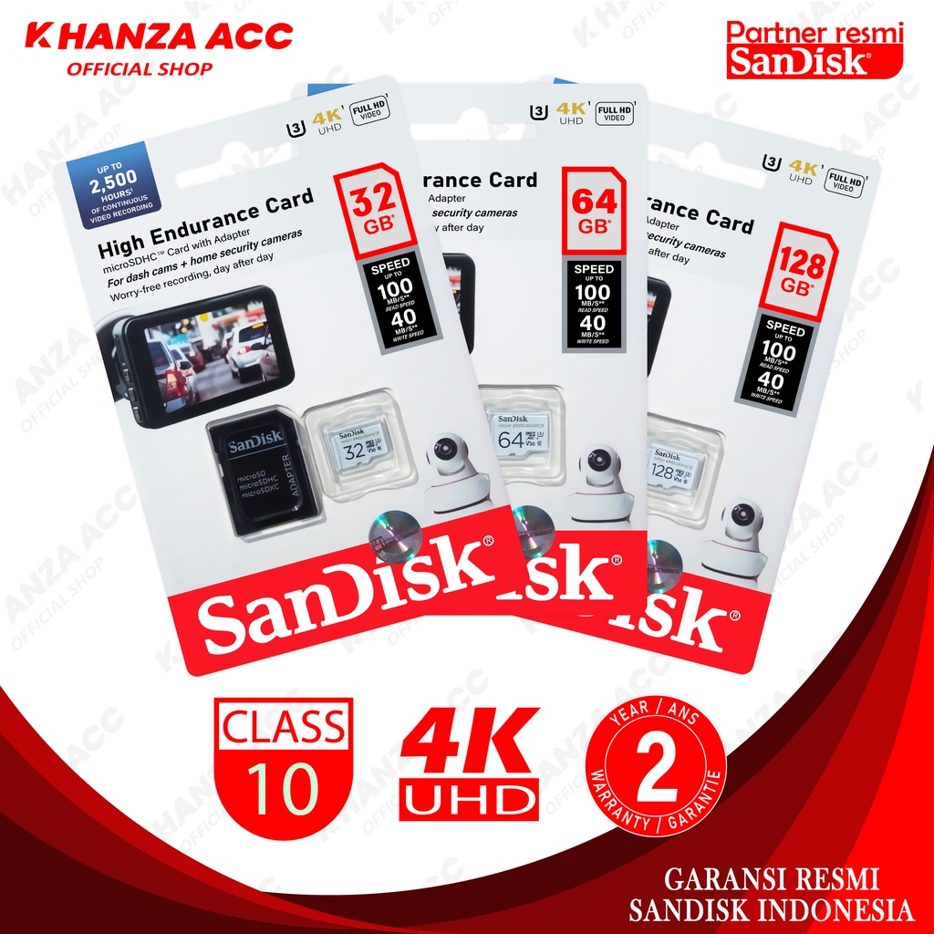 KHANZAACC Sandisk High Endurance Micro SD 32GB / 64GB /12GB Memory Kamera CCTV dan Dash Cam