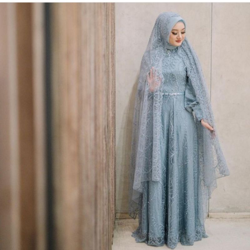 Gaun pengantin syar'i gaun pesta brukat murah