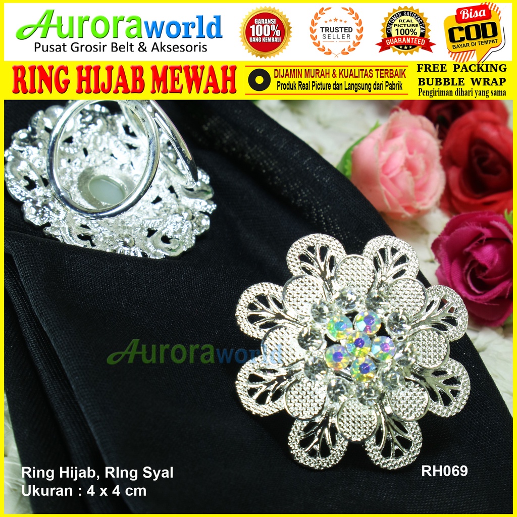 Auroraworld Ring kerudung aksesoris hijab bros ring syal permata Ring Pashmina Berlian mutiara Mewah bros cincin kerudung scarf hiasan jilbab fashion Terbaru 01