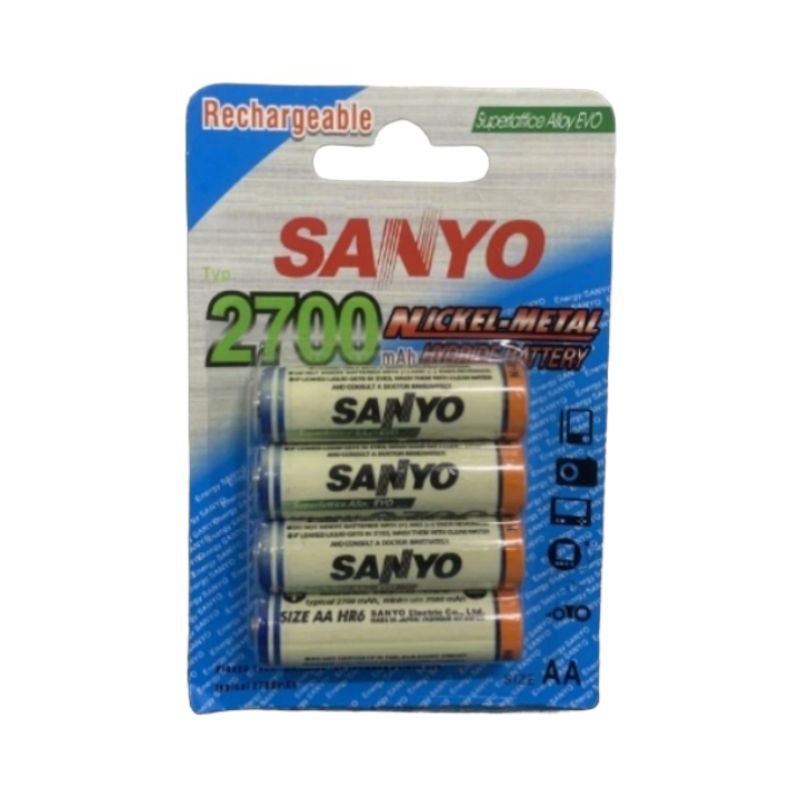 Baterai Charger Sanyo 2700 mAh AA 1.2 V Isi 4 Baterai Cas A2 Sanyo 2700 mAh