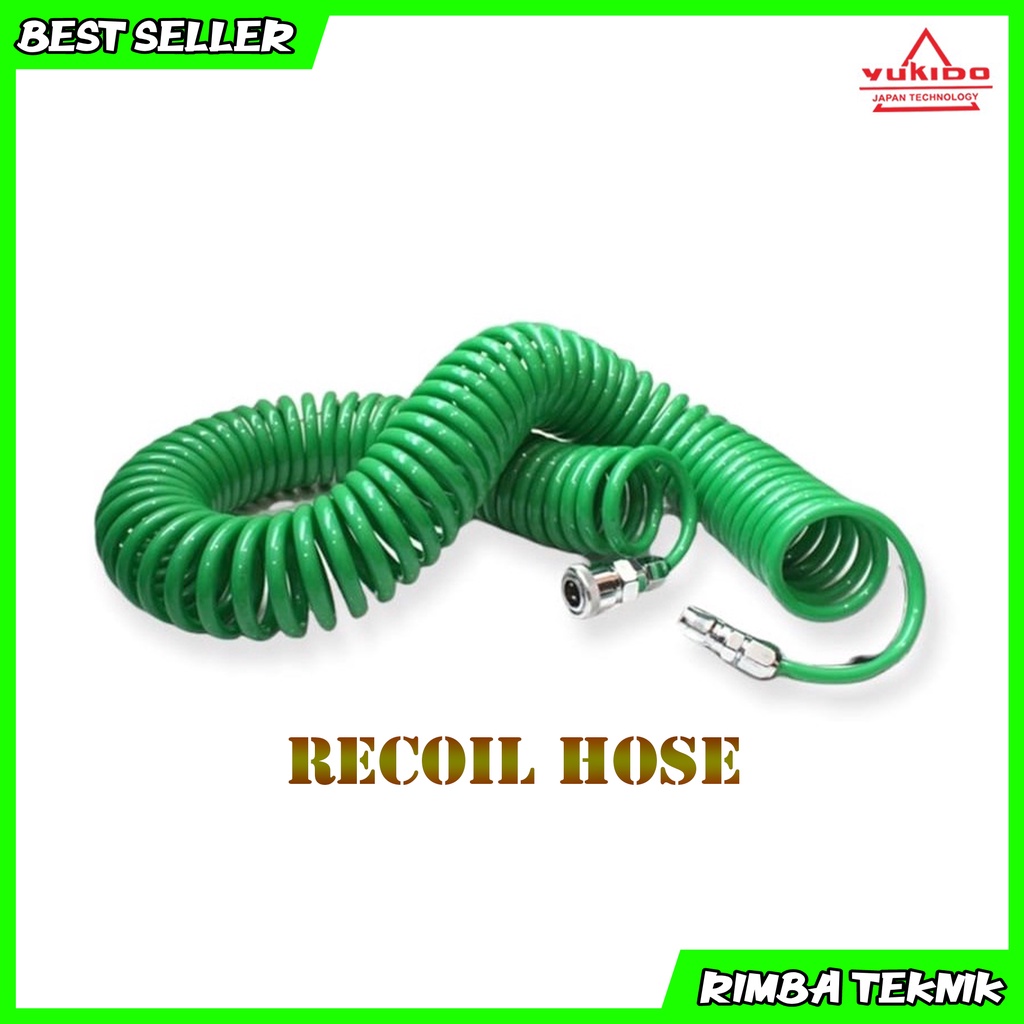 Recoil Hose Selang Angin Kompresor Spiral 4,5m Hijau YUKIDO Japan Technology Selang PU