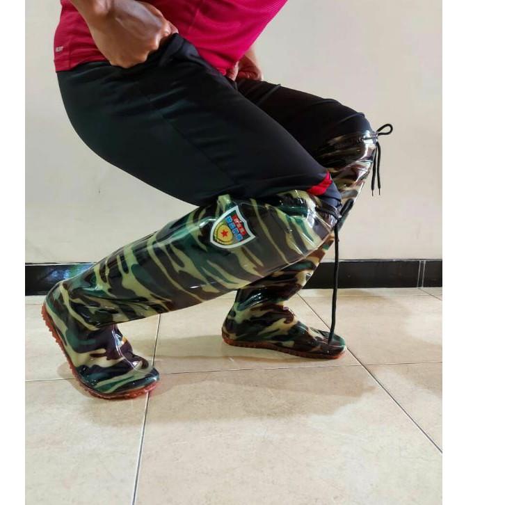 ✓ Sepatu Boots Tani 55cm Karet PVC Motif Loreng Abri Sawah Petani Anti Lumpur dan Keong   Limited