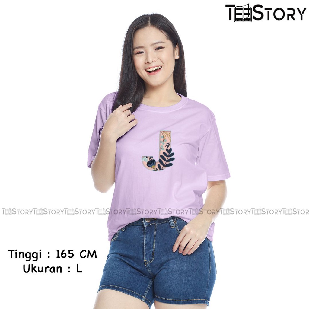 KAOS J FLOWER ALPHABET HURUF INISIAL BUNGA LUCU ATASAN BAJU T-SHIRT FASHION WANITA CEWEK KATUN PREMI
