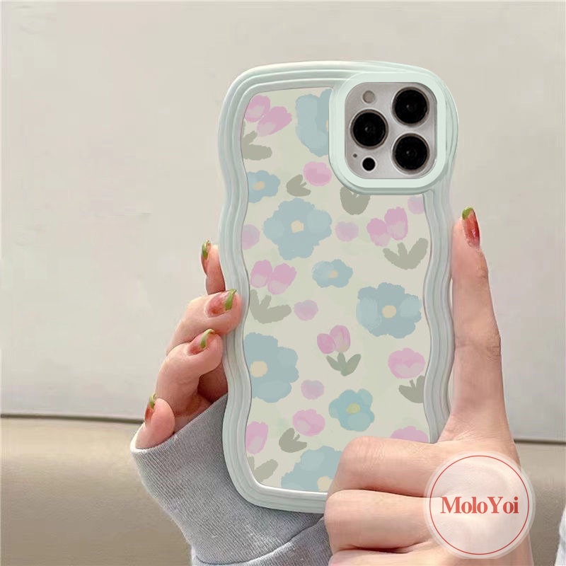 Casing Compatible Untuk iPhone 11 Pro MAX 7Plus 8Plus XR 12 13 14 Pro MAX 6s 6 7 8 Plus 14 Plus X XS MAX SE 2020 Watercolor Fresh Blue Purple Flowers Soft Silicone Cover