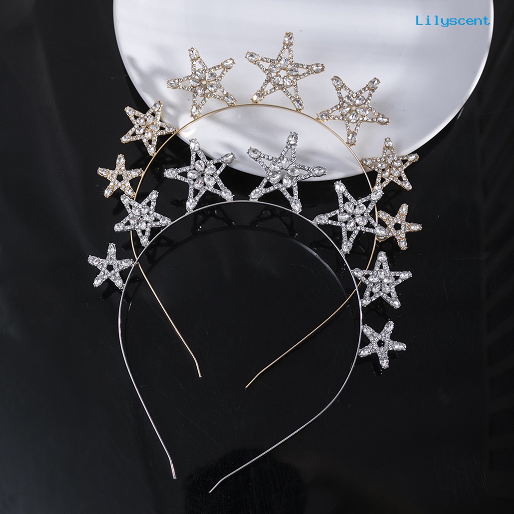 [LS]Wanita Bando Bentuk Bintang Melubangi Berlian Imitasi Mengkilap Warna Solid Anti-slip Dekorasi Rambut Elastis Aksesoris Rambut Bridal Headdress Hadiah