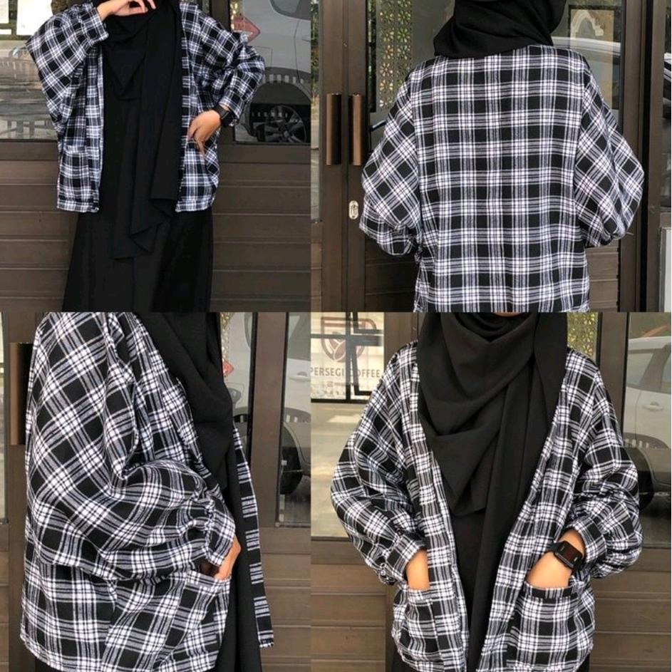 Paling Laris Outer Flanel Lengan Balon Grid murah berkualitas motif kotak kotak 735