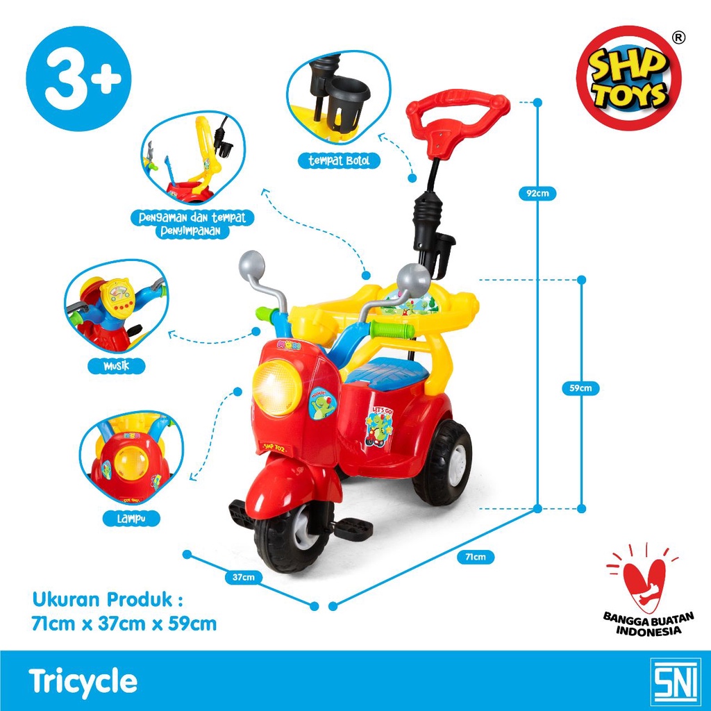 Mainan Motoran anak Skuter Roda Tiga MORI SHP 702 - Merah