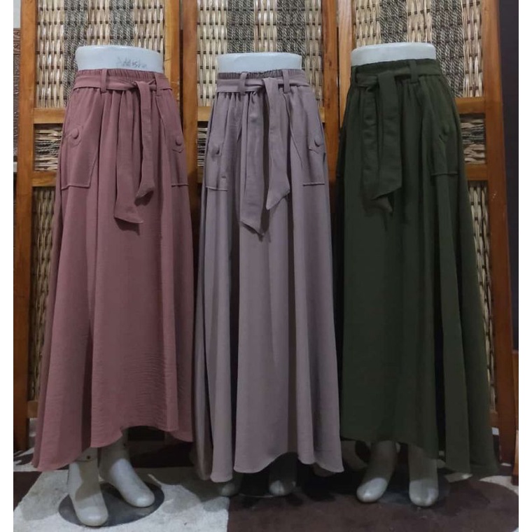 Rok payung lebar keliling 4M bahan crinkle/rok kerja kuliah/rok panjang cringkle mayung/rok syari